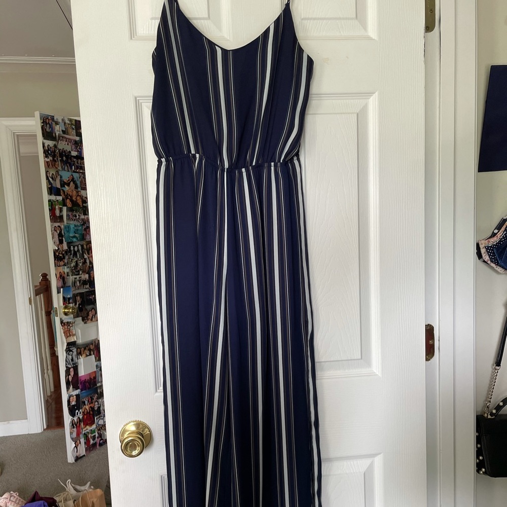 Navy blue striped jumpsuit